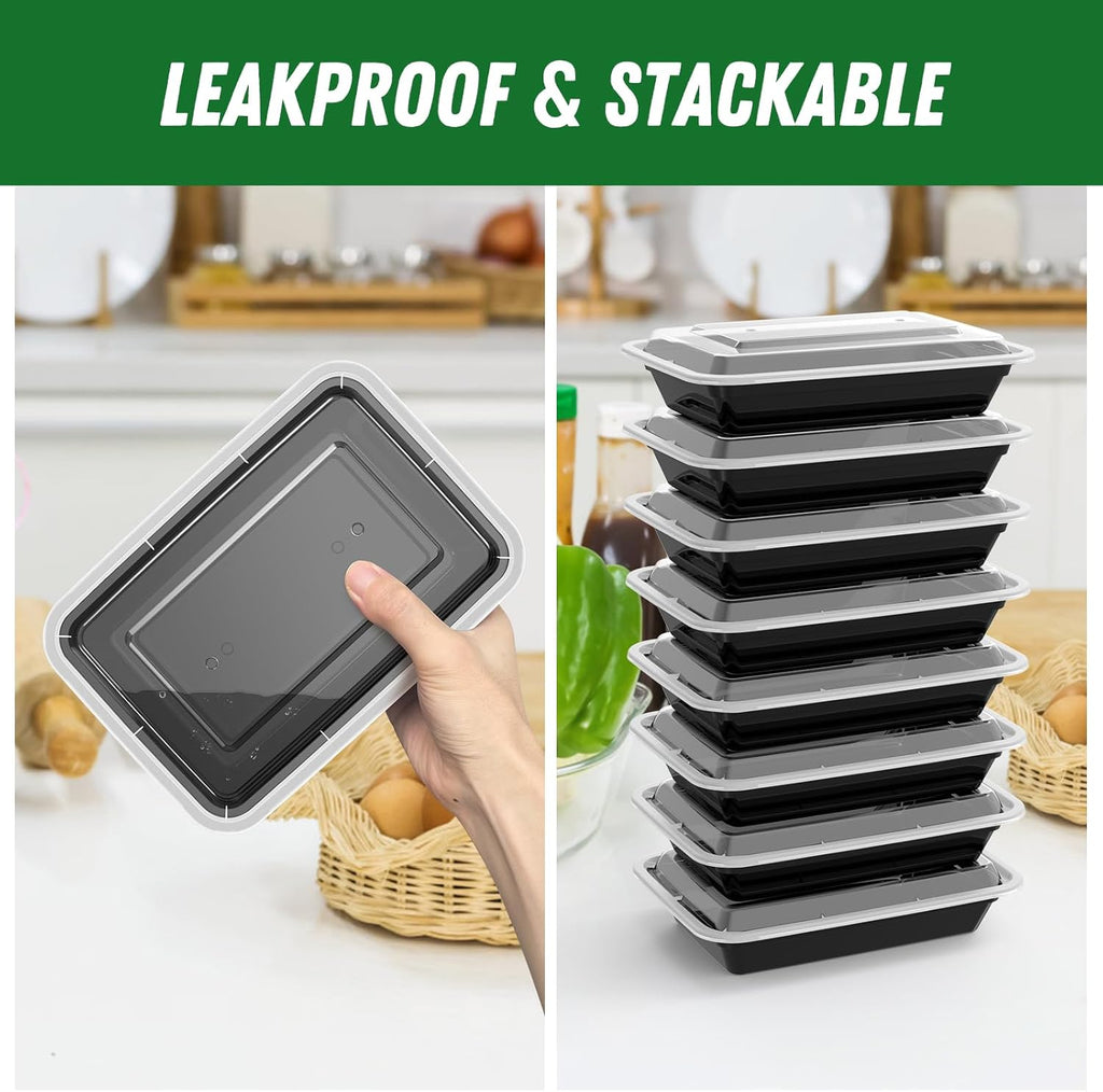 50 Pack (100-Piece) 28 oz Meal Prep Containers Reusable with Lids