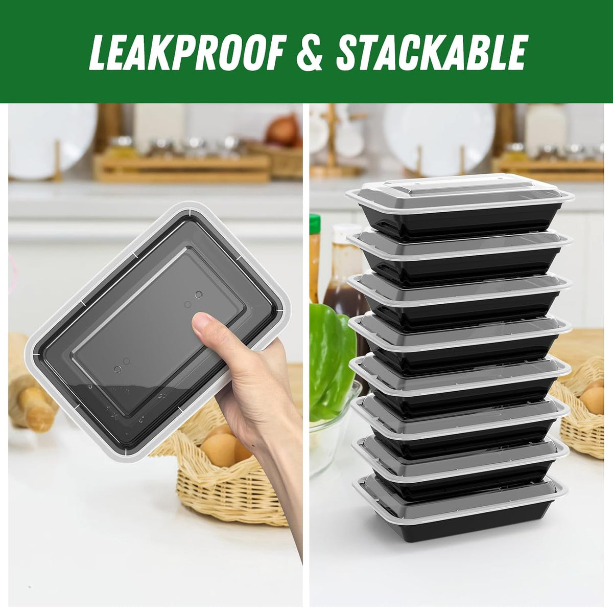 50 Pack (100-Piece) 28 oz Meal Prep Containers Reusable with Lids