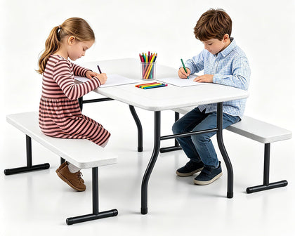 Kids Picnic Table with Benches, 38" Outdoor Toddler Table Set for 4 Children, Heavy Duty HDPE Play Table, 300LBS