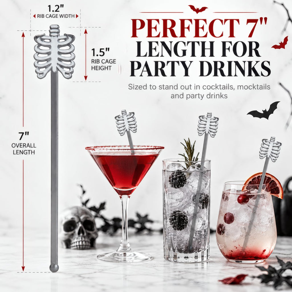 Halloween Skeleton Drink Stirrers, 36 Pack, 7-Inch Cocktail Sticks