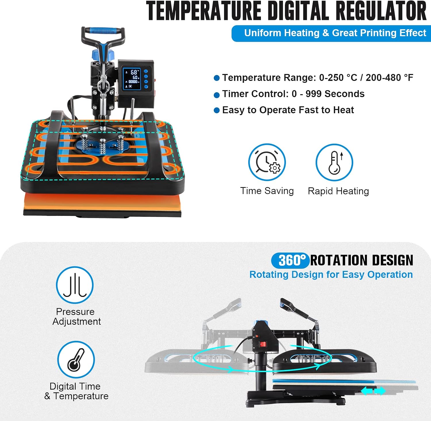 Pro Heat Press 15x15 Inch, 5 in 1 Heat Press Machine with 30 OZ Tumbler Press, Swing Away T Shirt Pressing Machine