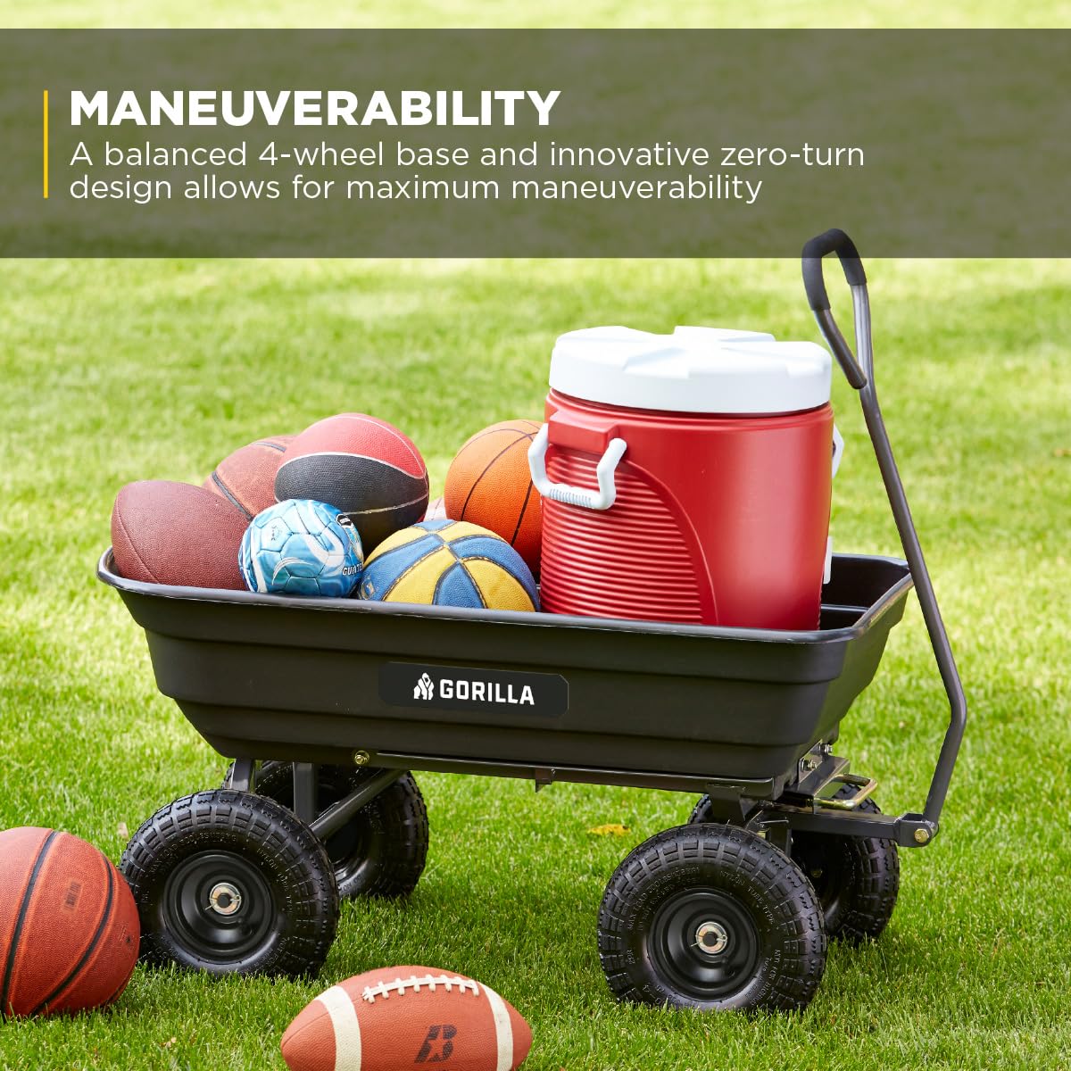 Poly Garden Dump Cart, 4 Cu Ft Tub, 600 lb Haul Capacity, Black – Heavy-Duty Utility Wagon with Quick-Release Dumping