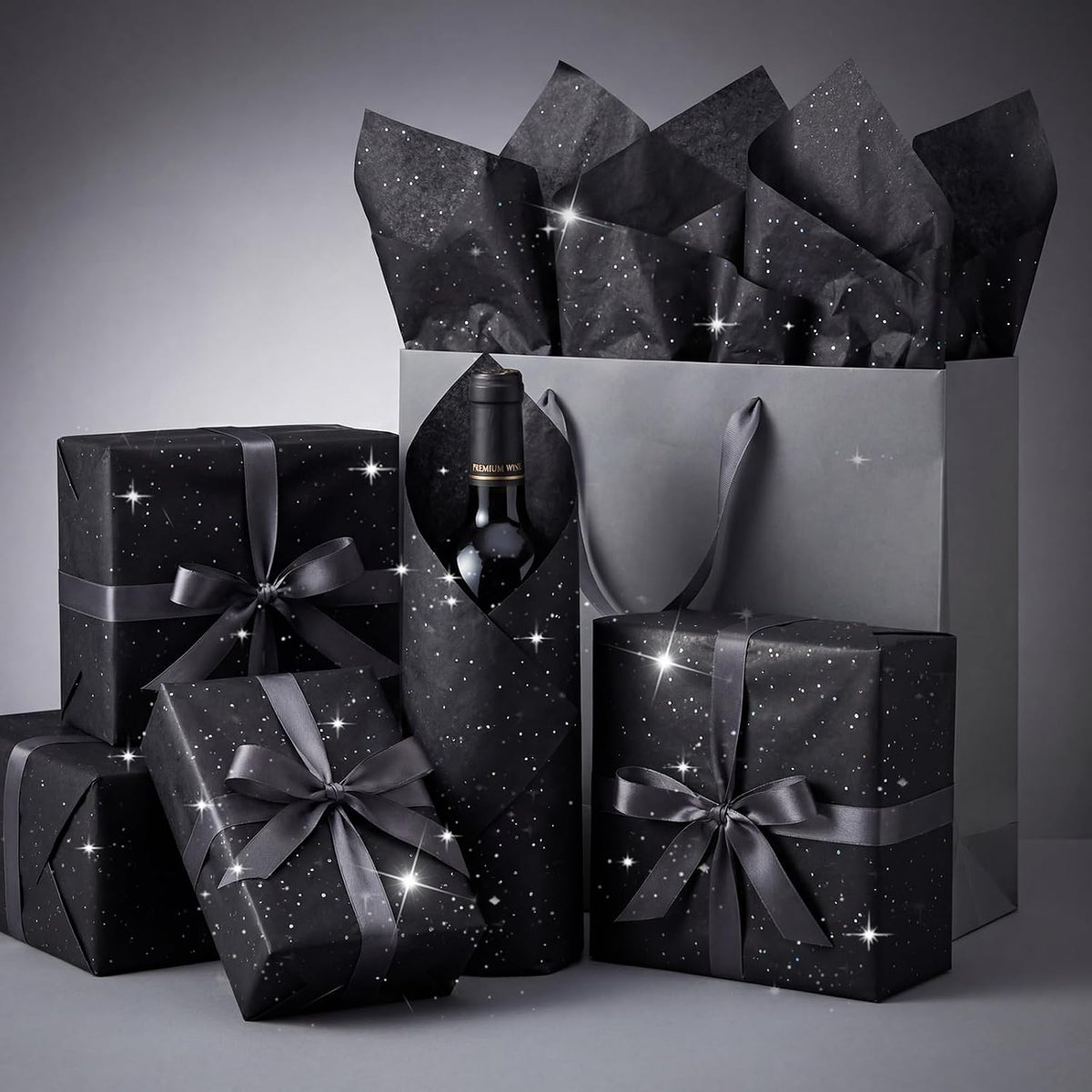 135 Sheets Black Tissue Paper for Gift Bags 20 x 14 Inch Glitter