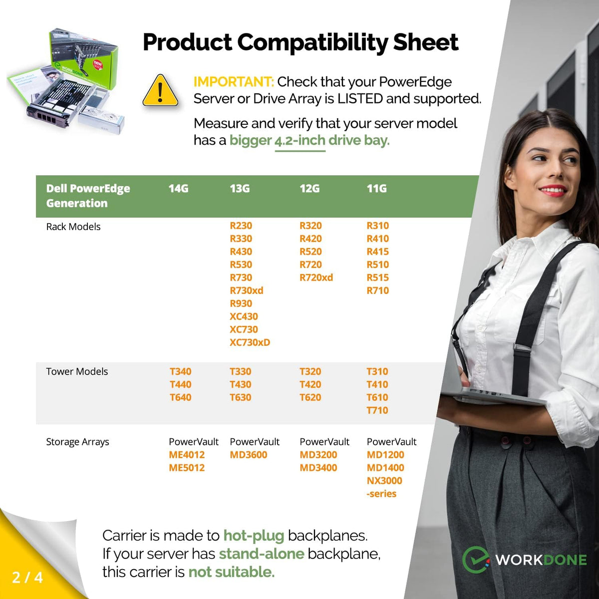 WORKDONE 3.5" Hard Drive Caddy Tray KG1CH with 2.5" HDD SSD Adapter 9W8C4