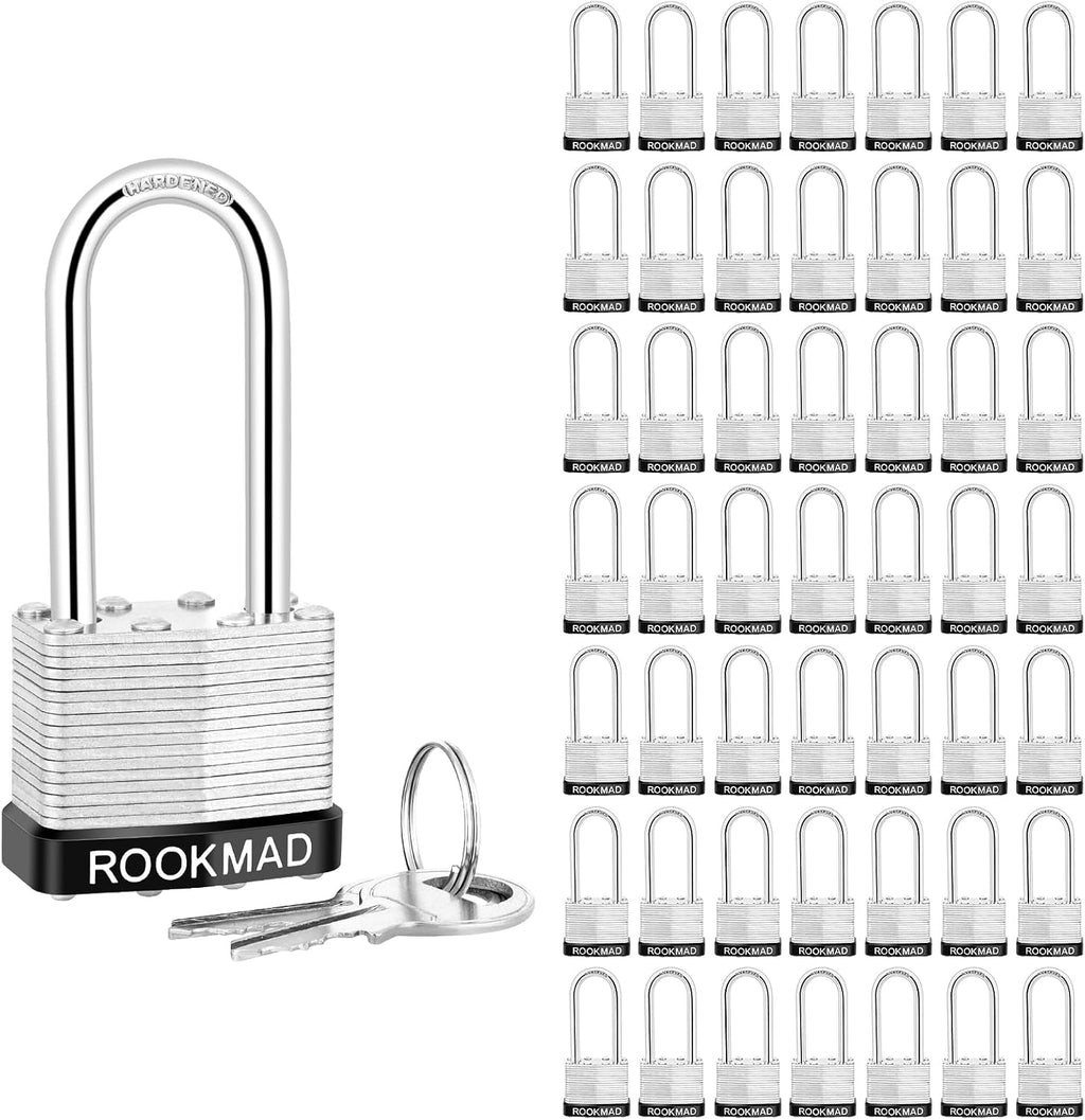 Keyed Padlocks, Laminated Steel Padlock, Keyed Alike Locks with Same Keys, Long Shackle, PE Plastic Hoop, This Pad