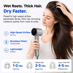 High-Speed Hair Dryer with Diffuser, Stepless Control, Lightweight, Silver