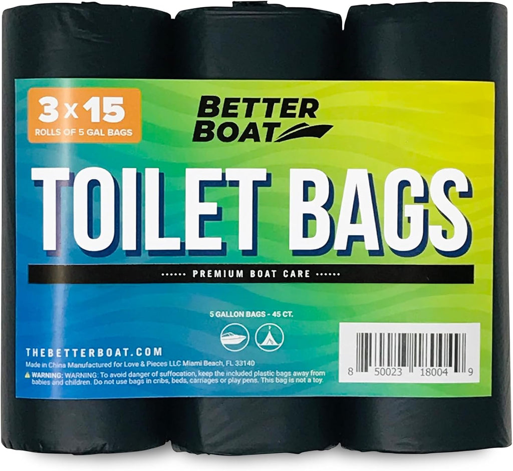 45 Portable Toilet Bags, Plant Based 8 Gallon for 5 Gallon Buckets Human | Waste Bags for Camping, Boating, Car and