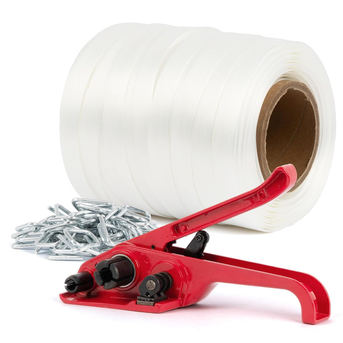 Banding Strapping Kit Pallet Packaging Tool, 3/4" x 328' Woven Cord, Polypropylene Composite Banding Coil, 100pcs