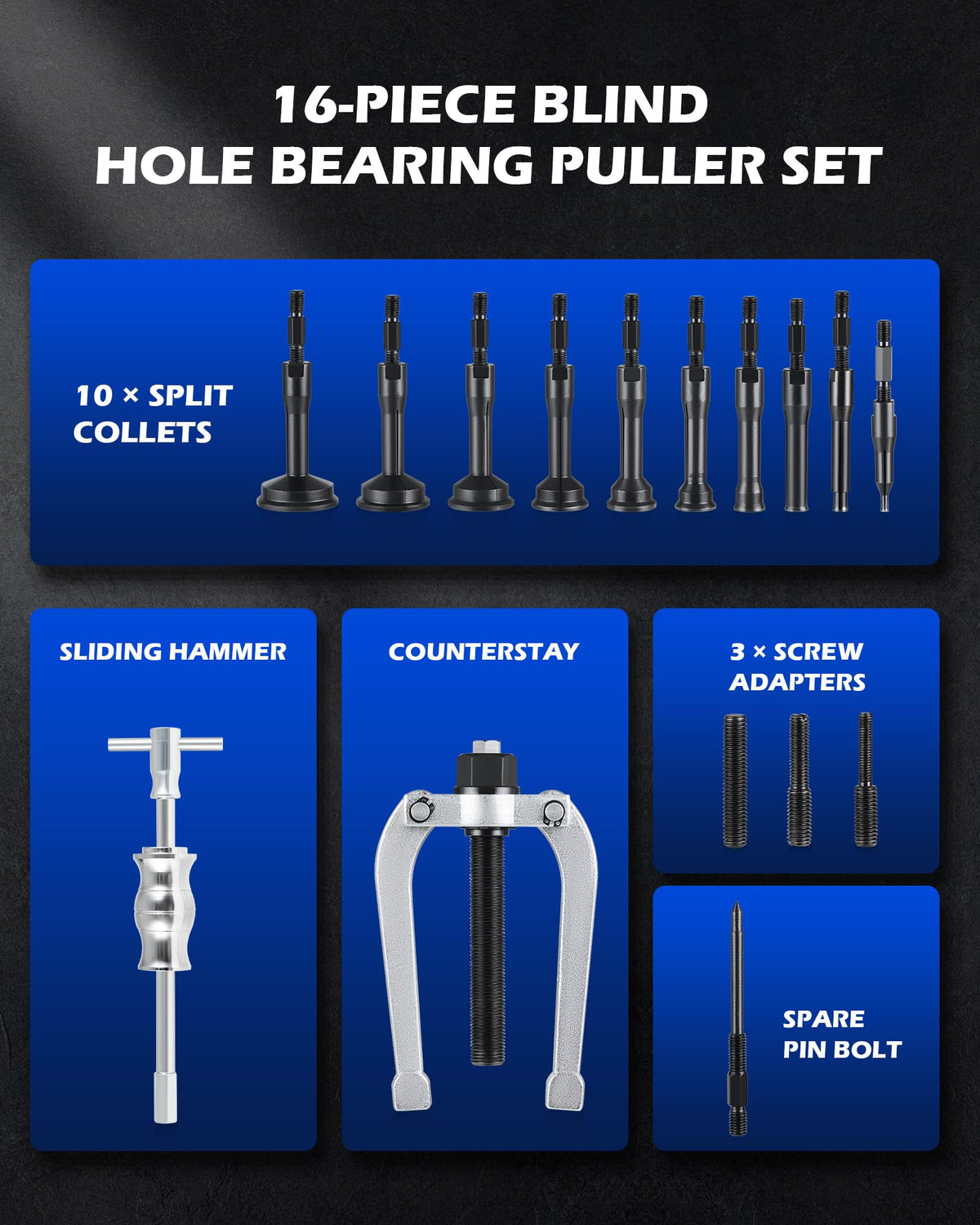 OMT Blind Hole Collet Bearing Race and Seal Puller Extractor Kit