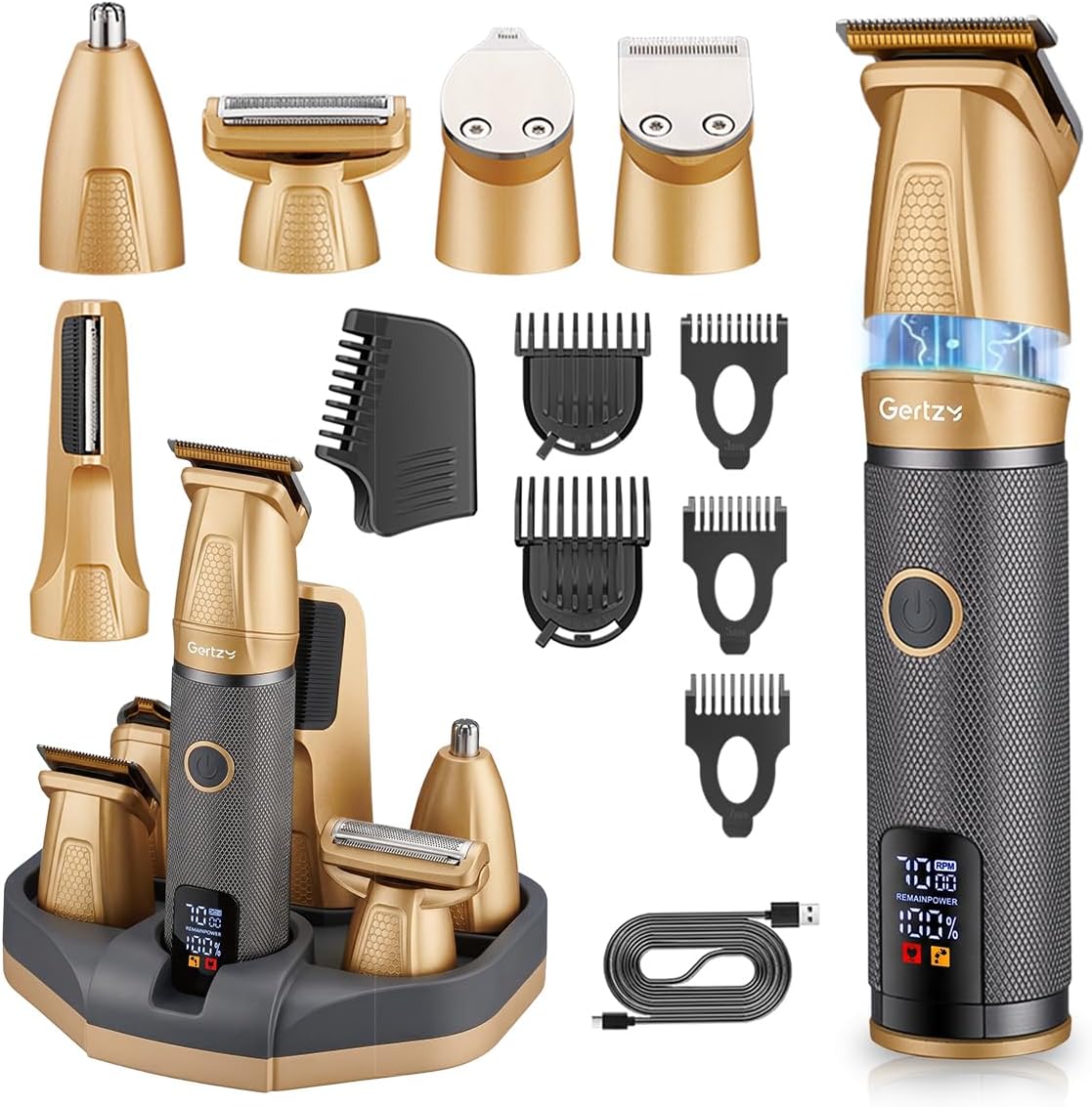 6-in-1 Professional Beard Trimmer for Men Magnetic Replacement Heads,Manscape Cordless Electric Hair Clippers, All in