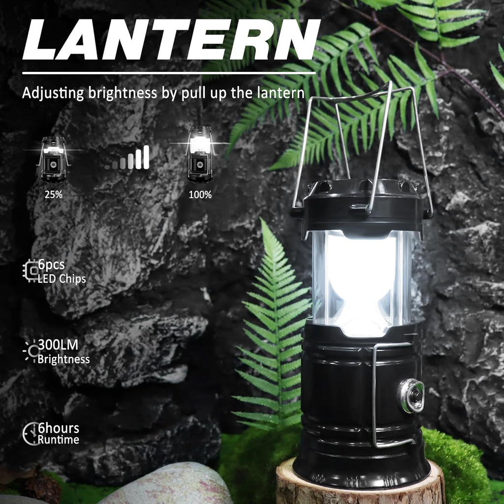 4-Pack Solar Camping Lantern, Collapsible LED Solar USB Rechargeable Lantern Flashlight Emergency Hanging Lights for