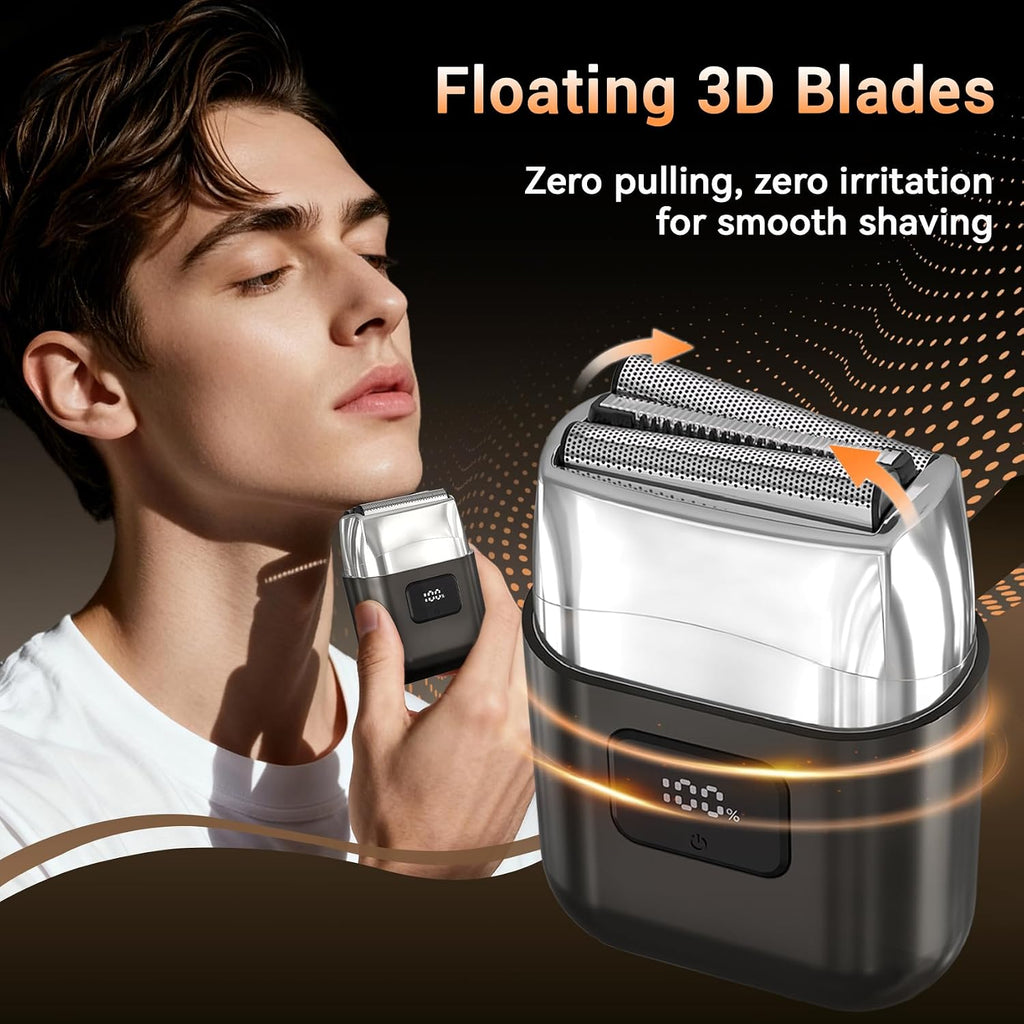 Electric Foil Shaver for Men, Mini Face Razor, 3 Floating Blades | LED Display, 2-Speed Modes, Wet & Dry Use, IPX7