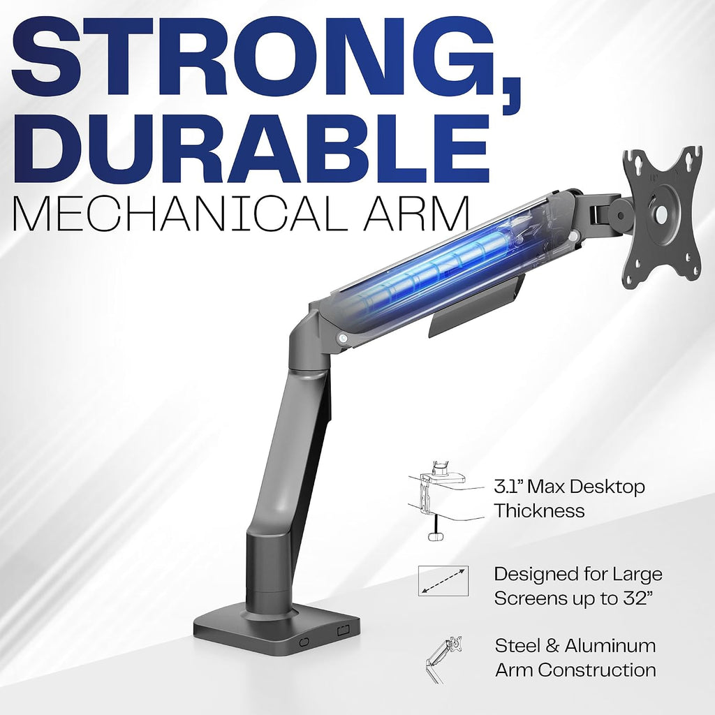 Single Monitor Stand, Fully Adjustable Arm for 17 to 32 inch Screen, Mechanical Articulating Desk Mount, Gaming and