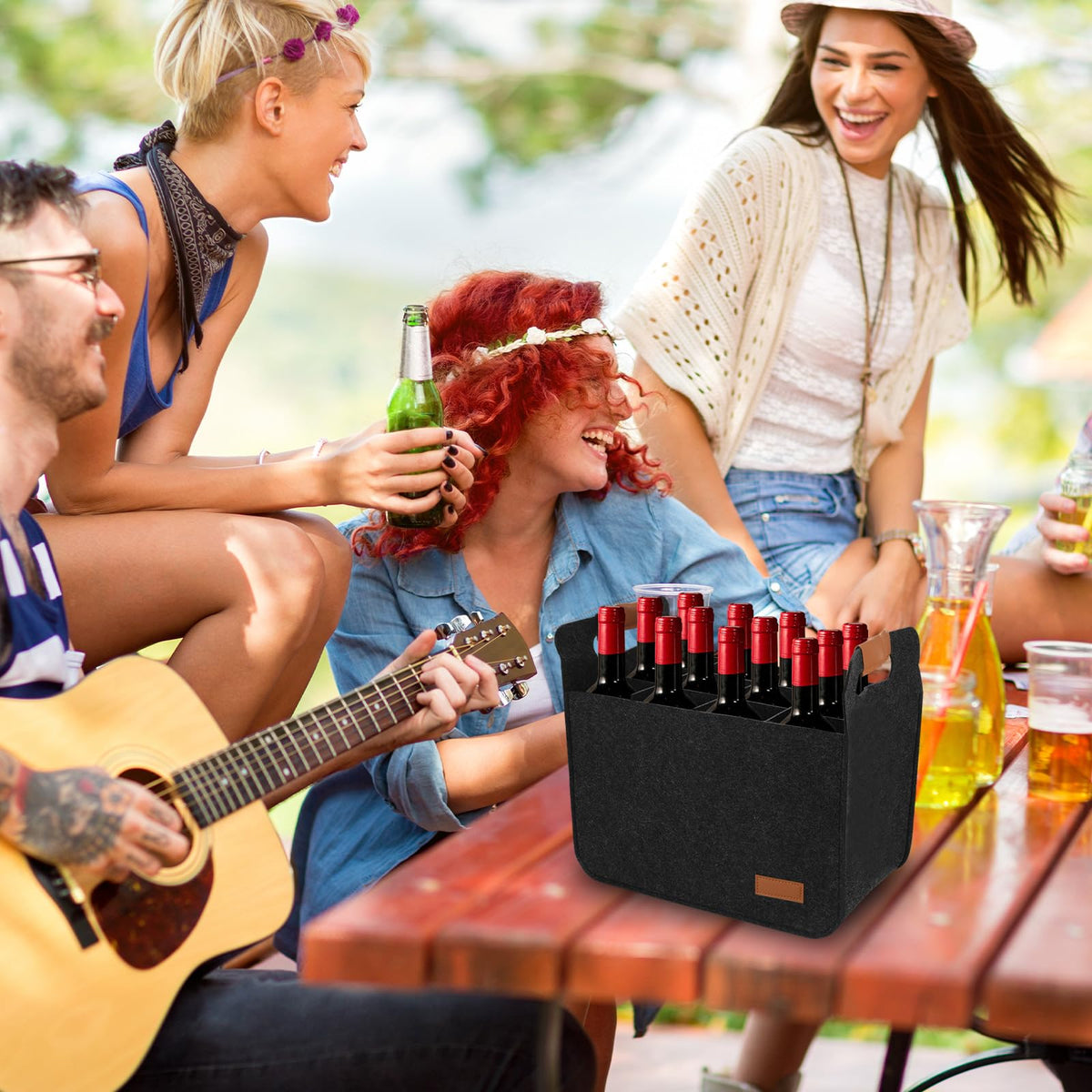 4 PCS 12 Bottle Wine Carrier Tote 14.6x12.6x8.7 Inch Wine Shipping Box 12 Bottles Liquor Bottle Storage Bag Black