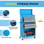 8-Drawer Rolling Tool Chest, Tool Storage Cabinet w/Lockable Wheels, Detachable Top, Drawers & Side Hooks, Mechanic
