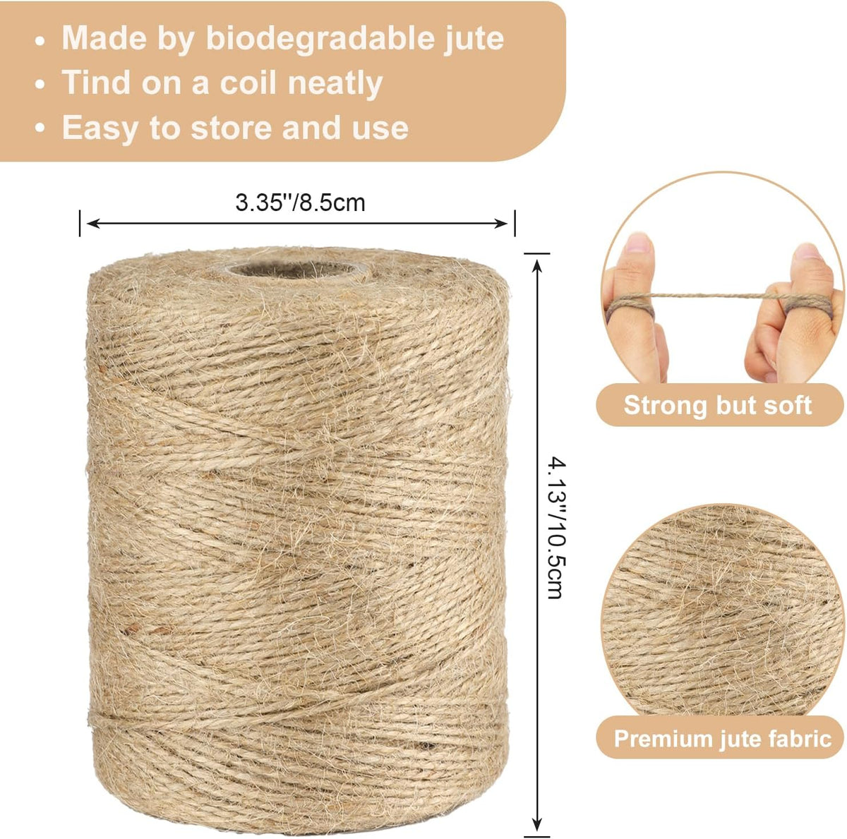 Natural Jute Twine 1.5MM, 984 Feet Gift Wrapping Twine String