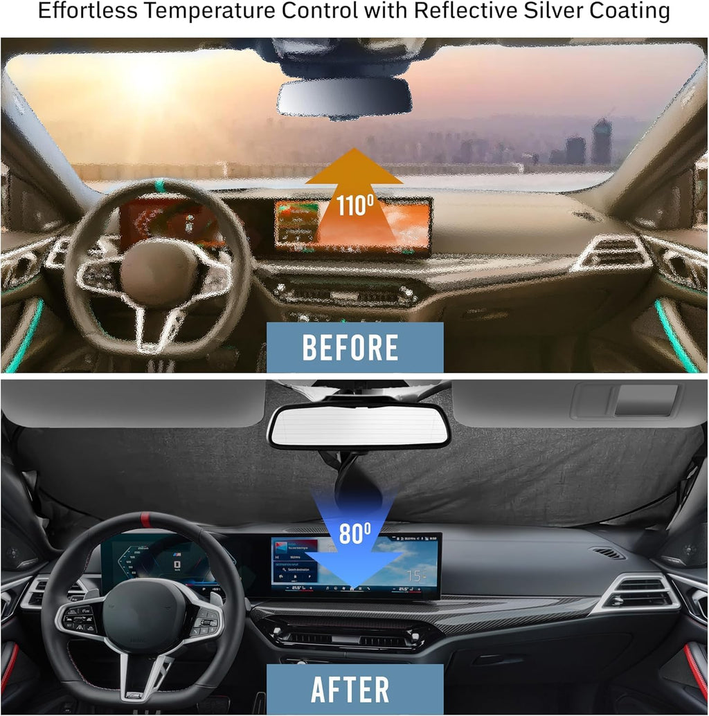 Windshield Sun Shade Foldable – 280T Car Front Window Shade, Heat Shield UV Sun Visor Protection, Keeps Interior