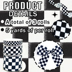 3 Roll Black and White Checkered Print Grosgrain Ribbon for Craft