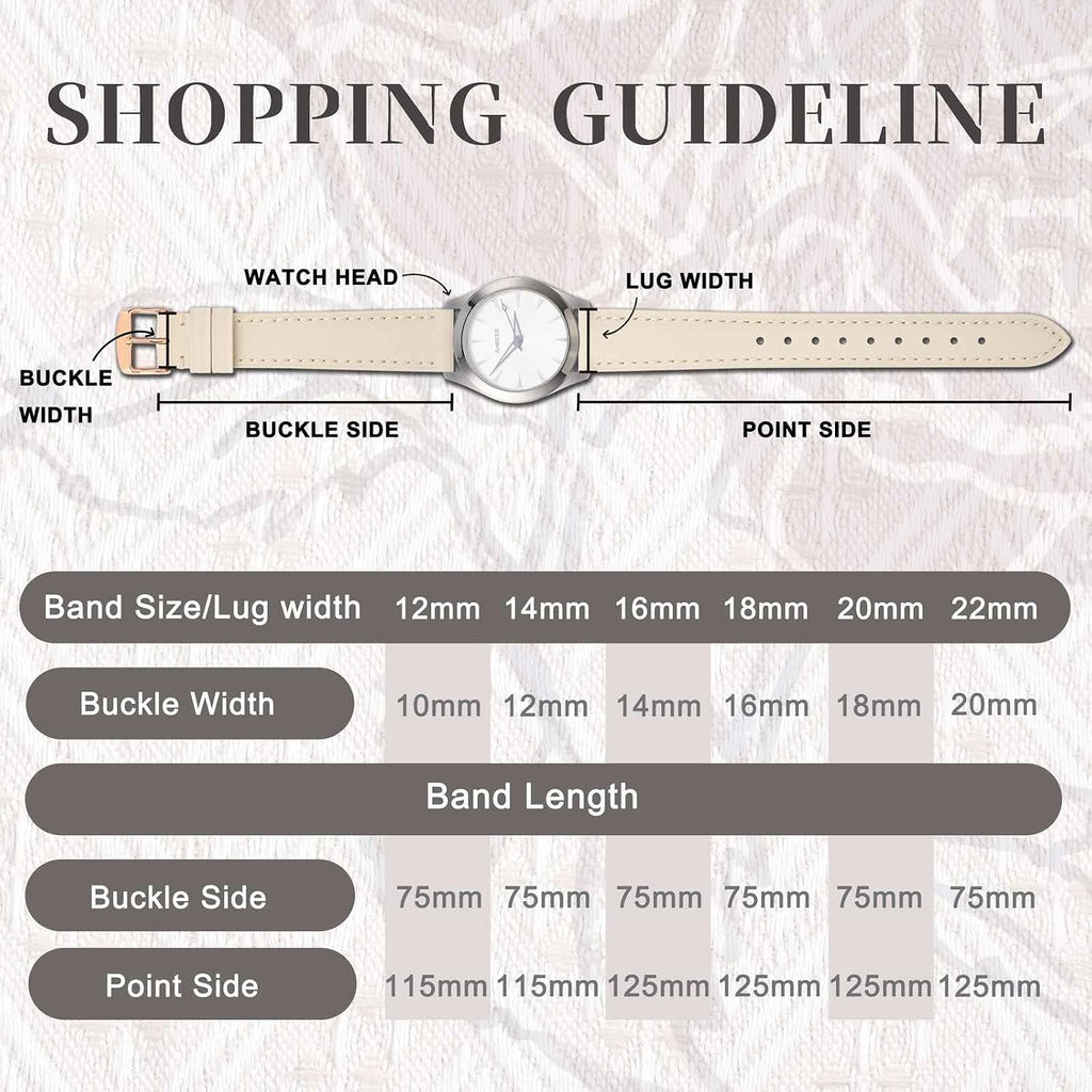 Flat Thin Elegant Genuine Leather Watch Strap,Quick Release Replacement Watch Band for Women,Band Size 12mm 14mm 16mm