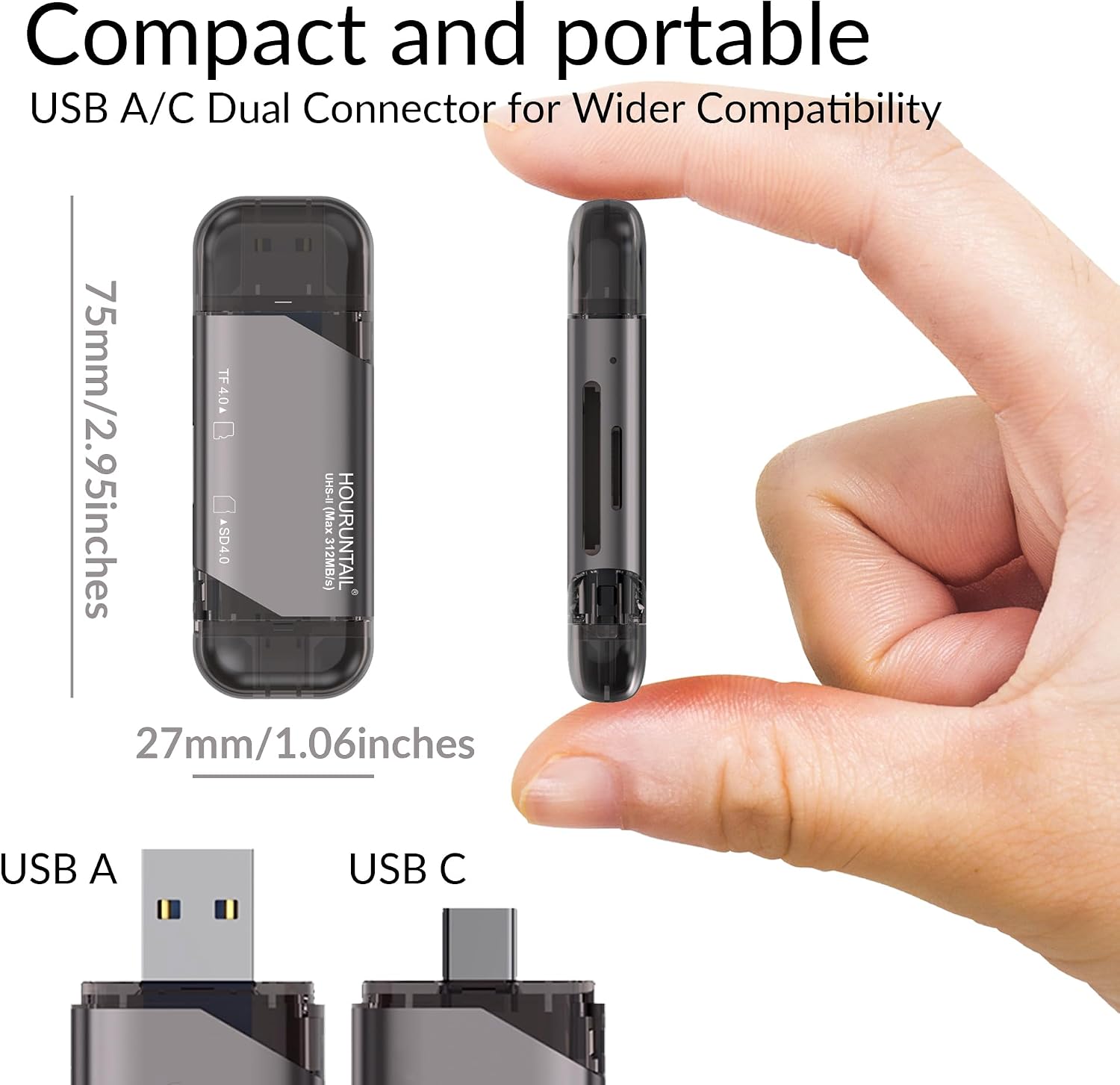 USB Type C SD&TF 4.0 Card Reader, 3.0 3.1 High-Speed UHS-II Dual Slot | External Memory Adapter SDXC, SDHC, MicroSD