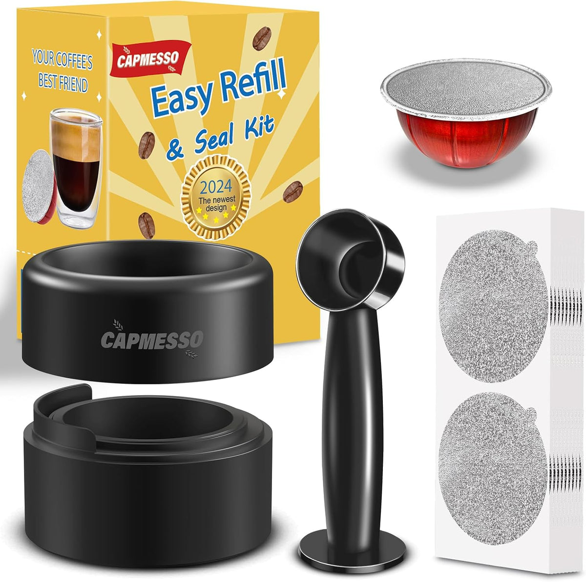 CAPMESSO Reusable Vertuo Pod Refill Kit: 100 Foil Lids for Nespresso