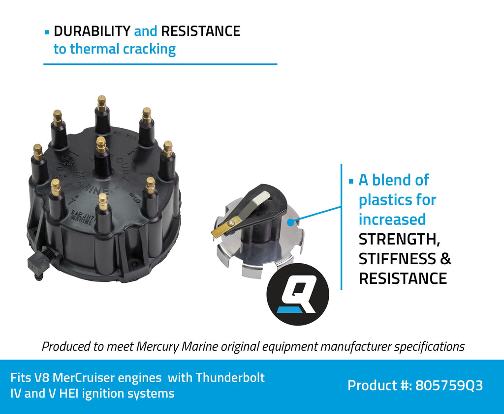 Quicksilver 805759Q3 Distributor Cap Kit with Cap, Rotor, and Gasket for General Motors V8 MerCruiser Engines with Thunderbolt IV and V HEI Ignition Systems