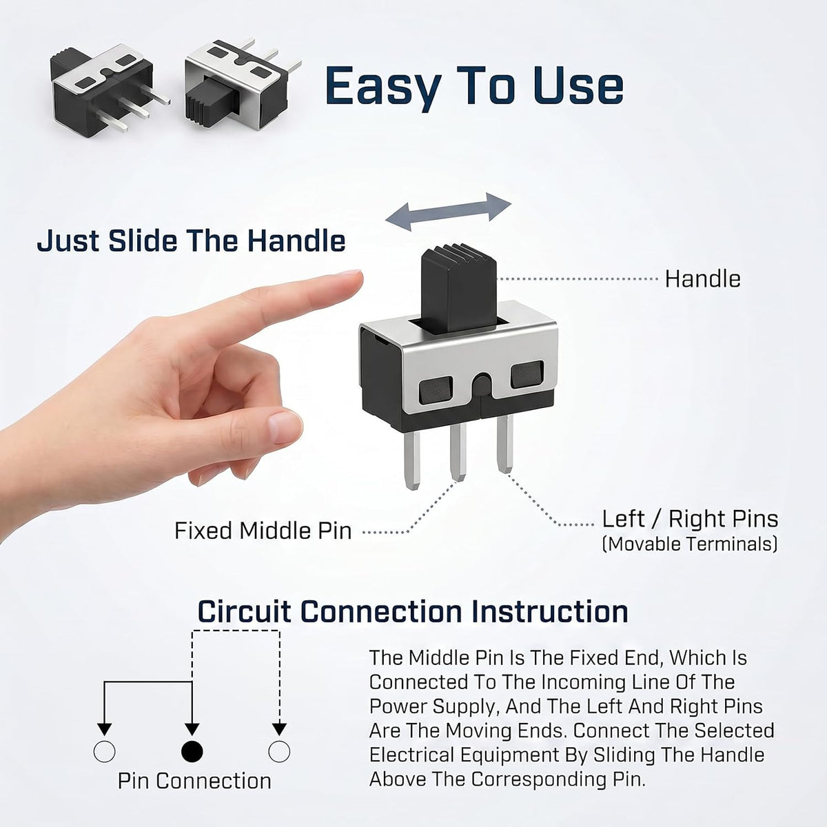 18 Pcs Mini Slide Switch 5mm High Knob Vertical Micro Switches 3 Pin 2 Position 1P2T SPDT Toggle Switch Vertical Panel Mount SS12D10