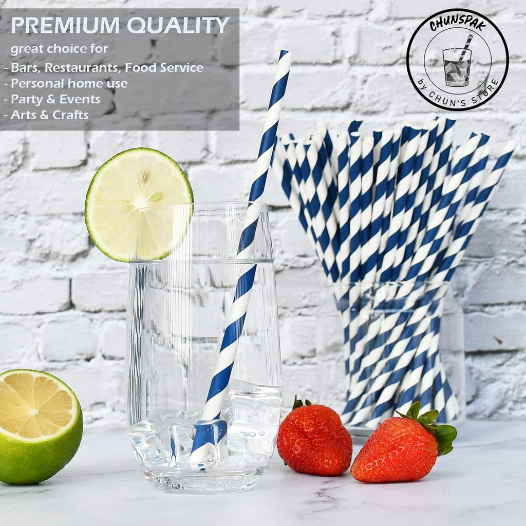 Navy Blue Paper Drinking Straws Bulk 1000 Ct Biodegradable 7.75" Disposable
