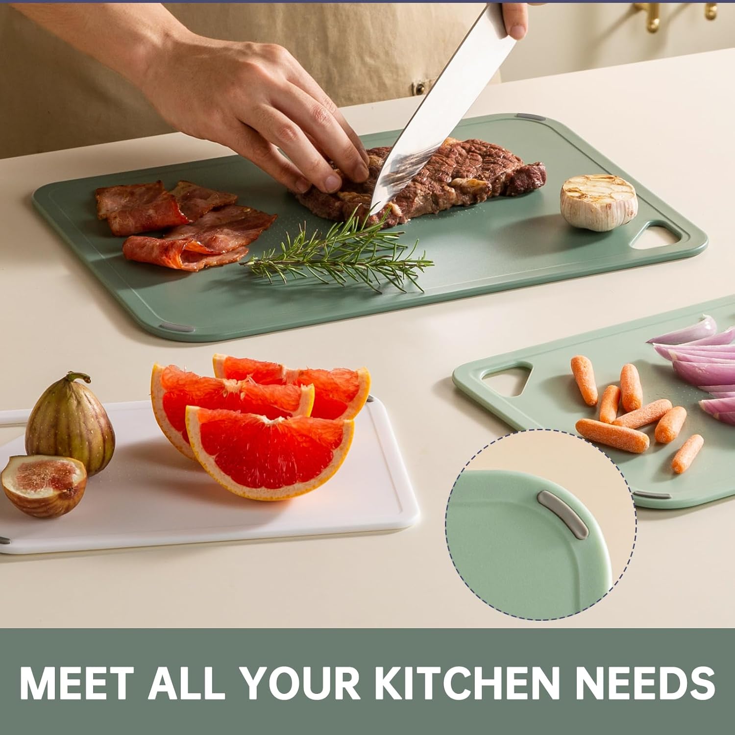 Plastic Cutting Board Set of 3-Cutting Boards for Kitchen BPA Free, Large-Small Chopping Boards Non-Slip for Cooking