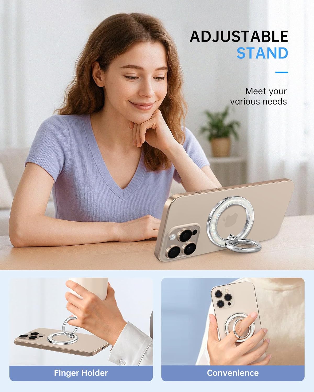 Magnetic Phone Ring Holder with MagSafe - Magnetic Phone Grip MagSafe Ring Holder Magnet Removable Cell Phone Stand