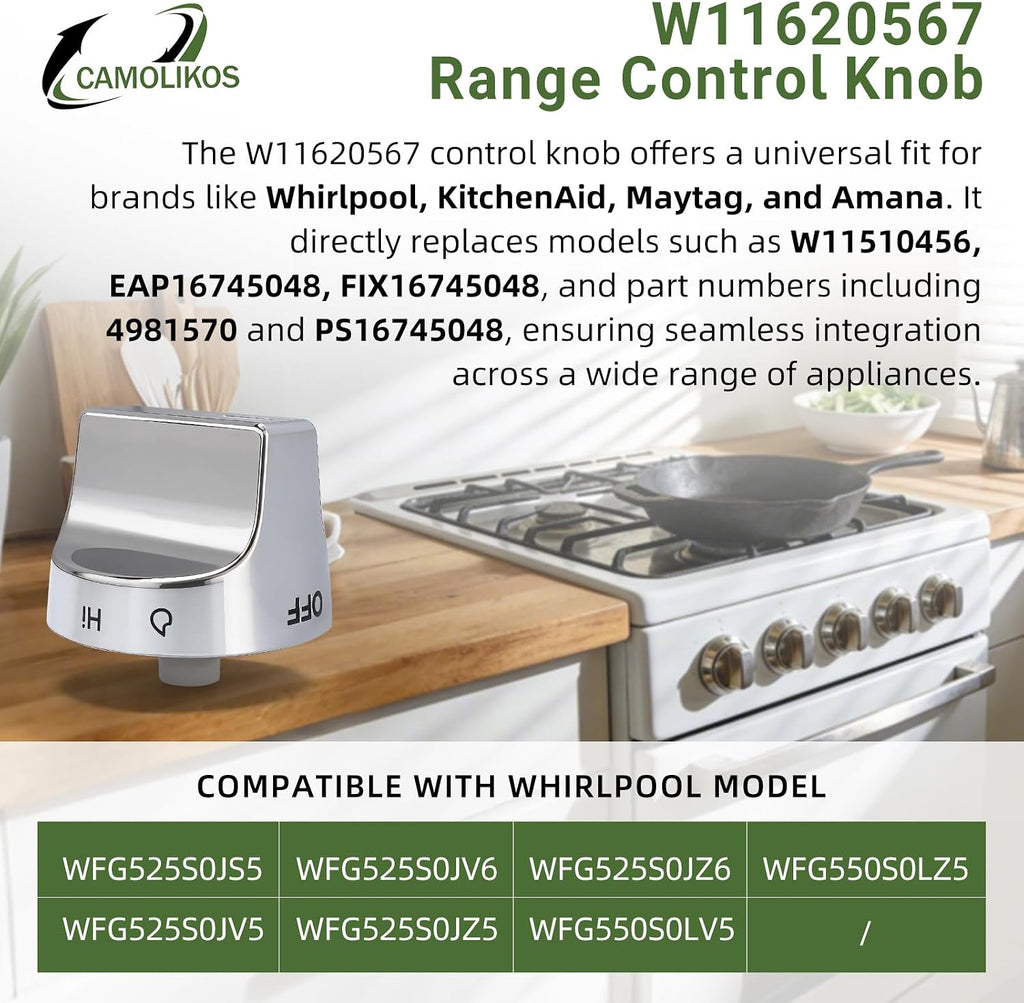 5PC W11620567 Range Control Knob Fits for Whirlpool KitchenAid Maytag Ranges W11620567 Control Knob Replaces 4981570 PS16745048 EAP16745048