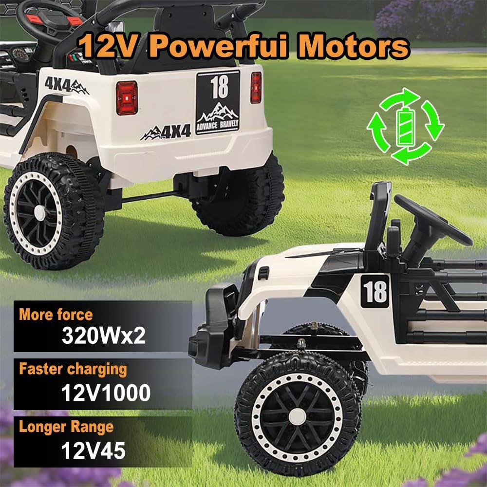 12V Kids Car, 4x4 Electric Car for Kids with Remote Control, LED Lights & Music, Off-Road Ride On Toy Car Gift for