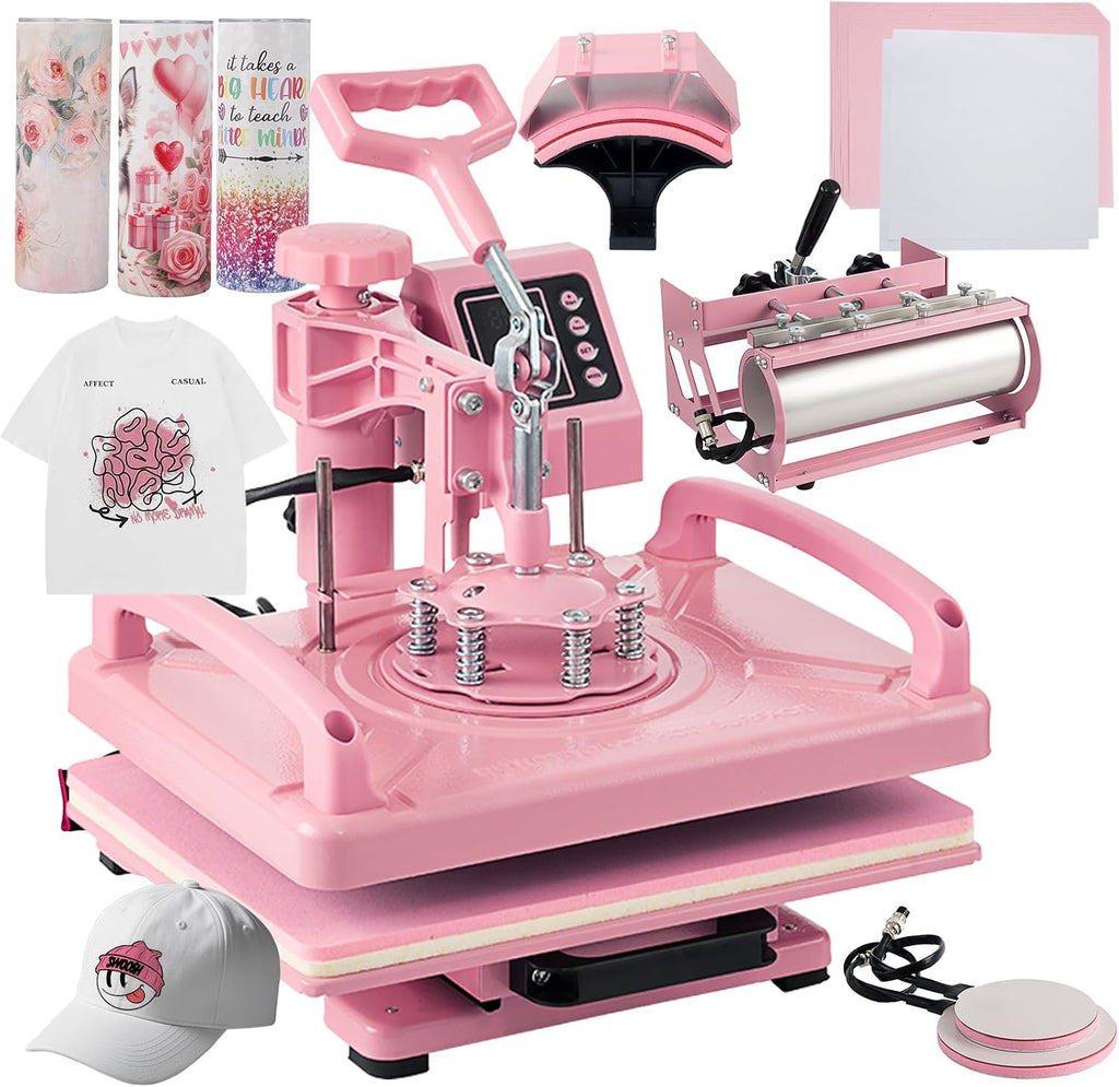 5 in 1 Heat Press Machine 12x15 Inch, Heat Press Machine for T Shirts Hat Cap Mug Plate 360° Swing Away, Sublimation