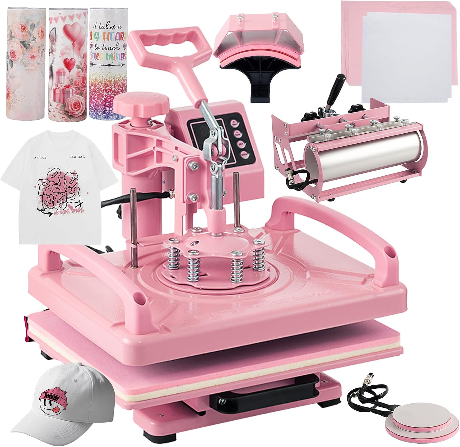 5 in 1 Heat Press Machine 12x15 Inch, Heat Press Machine for T Shirts Hat Cap Mug Plate 360° Swing Away, Sublimation