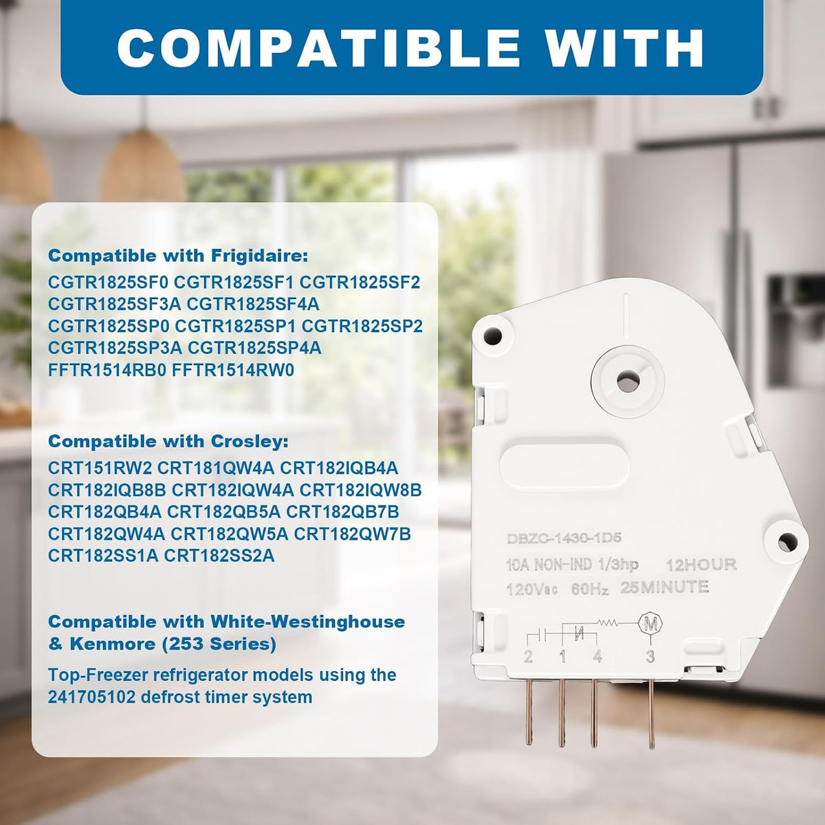 241705102 Refrigerator Defrost Timer Compatible with Frigidaire and Crosley