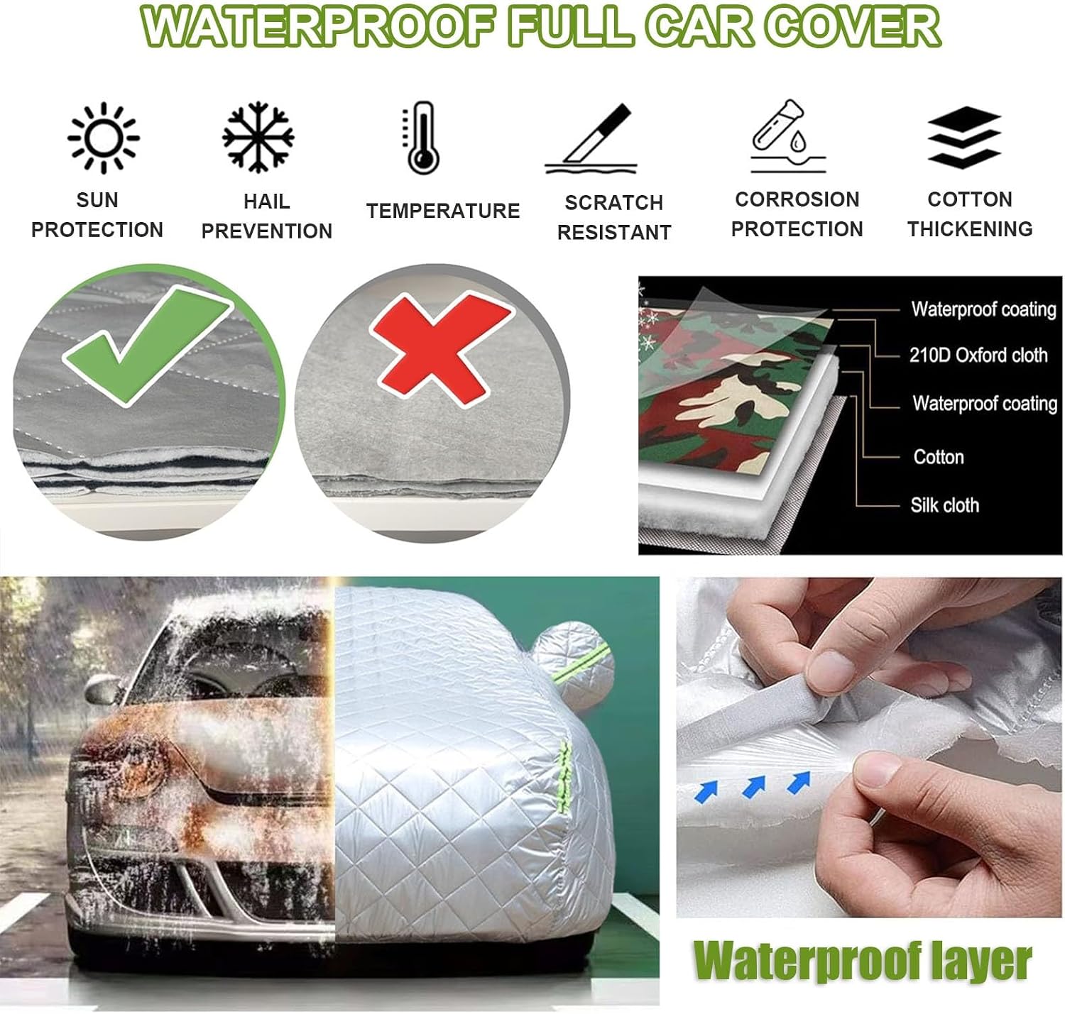 Winter Car Cover Hail Protection Padded for Volkswagen Golf 3 Cabrio 1993-2002 Multi-Layered Anti Hail Thickened