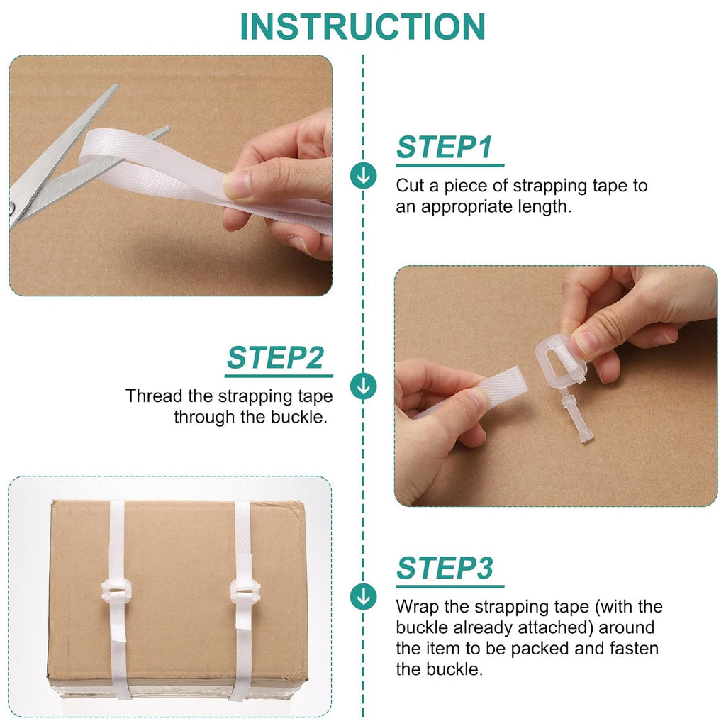 110 Yard Plastic Packaging Banding Strapping Kit, Packing Strap with 50Pcs Clear Buckles Universal Banding Tool for