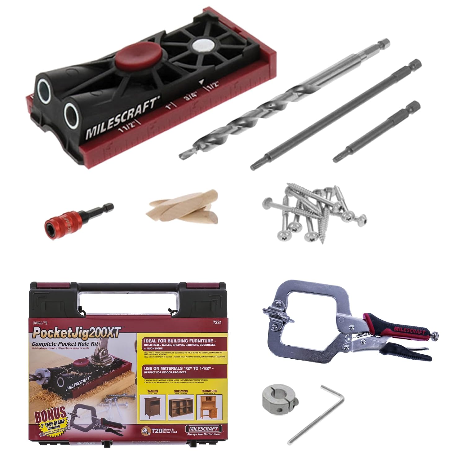 7331 Pocket Hole Jig 200 XT Complete Double/Twin Pocket Hole Jig Kit System. Easy to Use, Pocket Hole Drill Guide