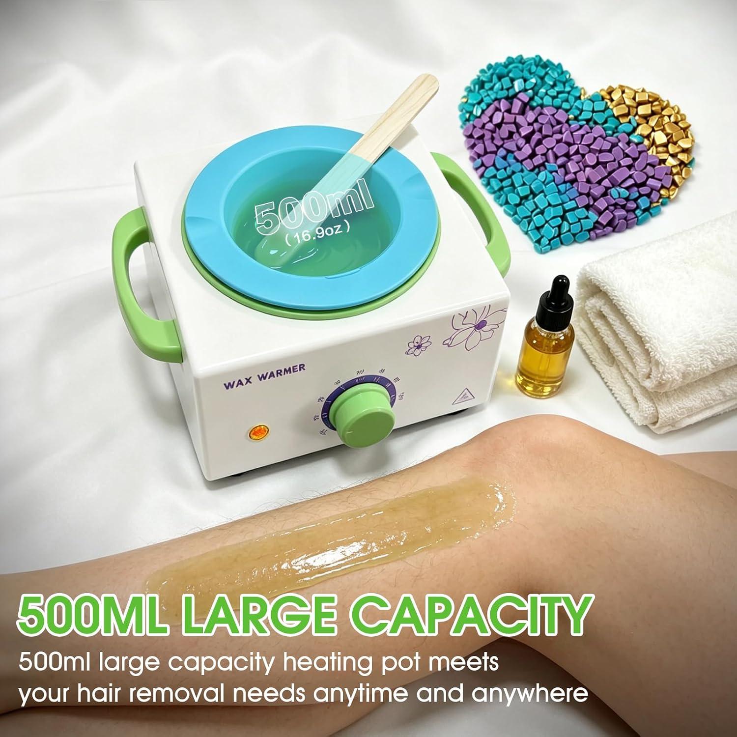 500ml Wax Warmer for Hair Removal, Adjustable Temperature Wax Heater | Professional Waxing Kit for Women & Men with