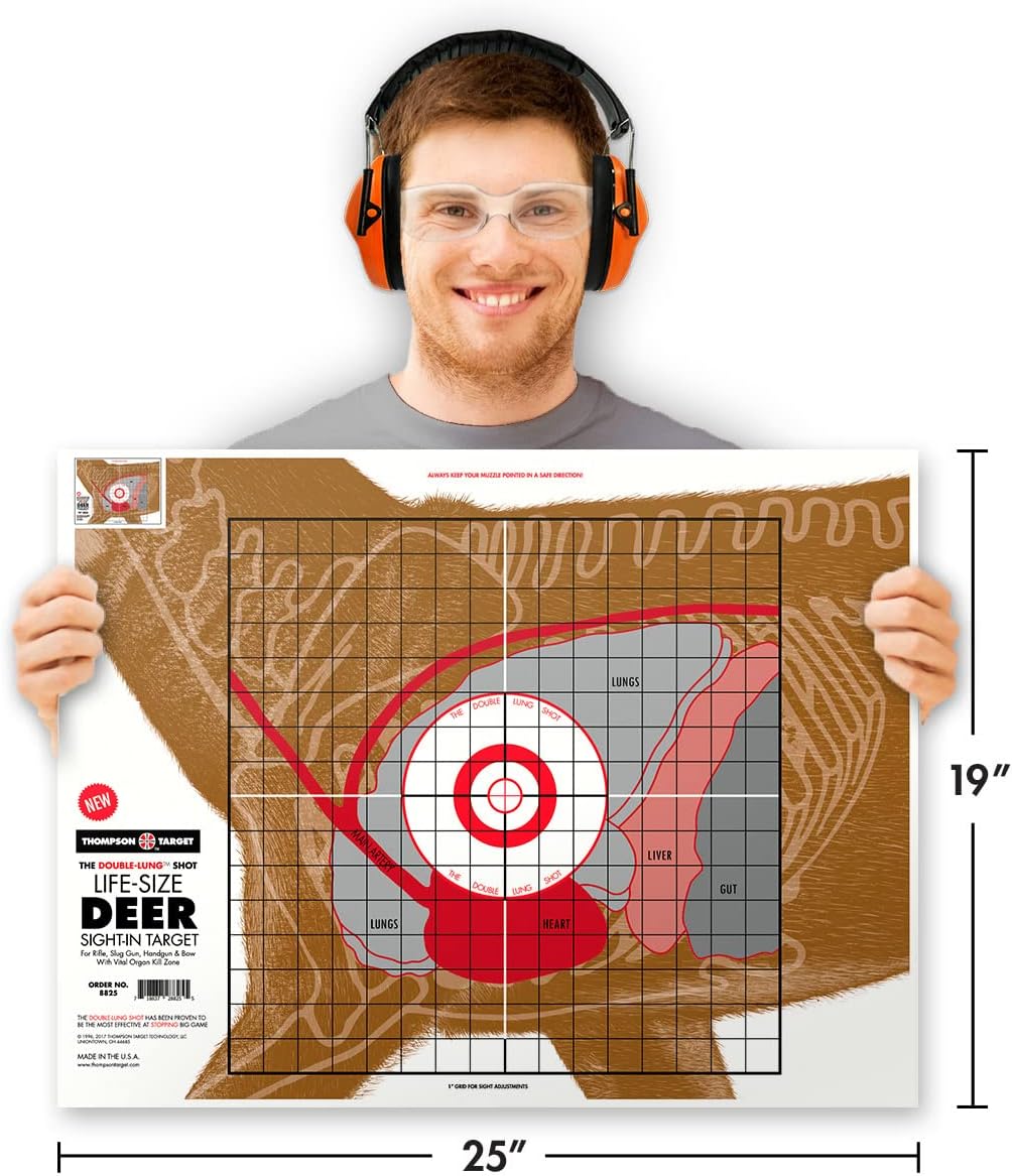 Life Size Deer Vital Organ Sight in Double Lung Shot - 19x25 Inch Paper Large Game Hunting & Shooting Targets