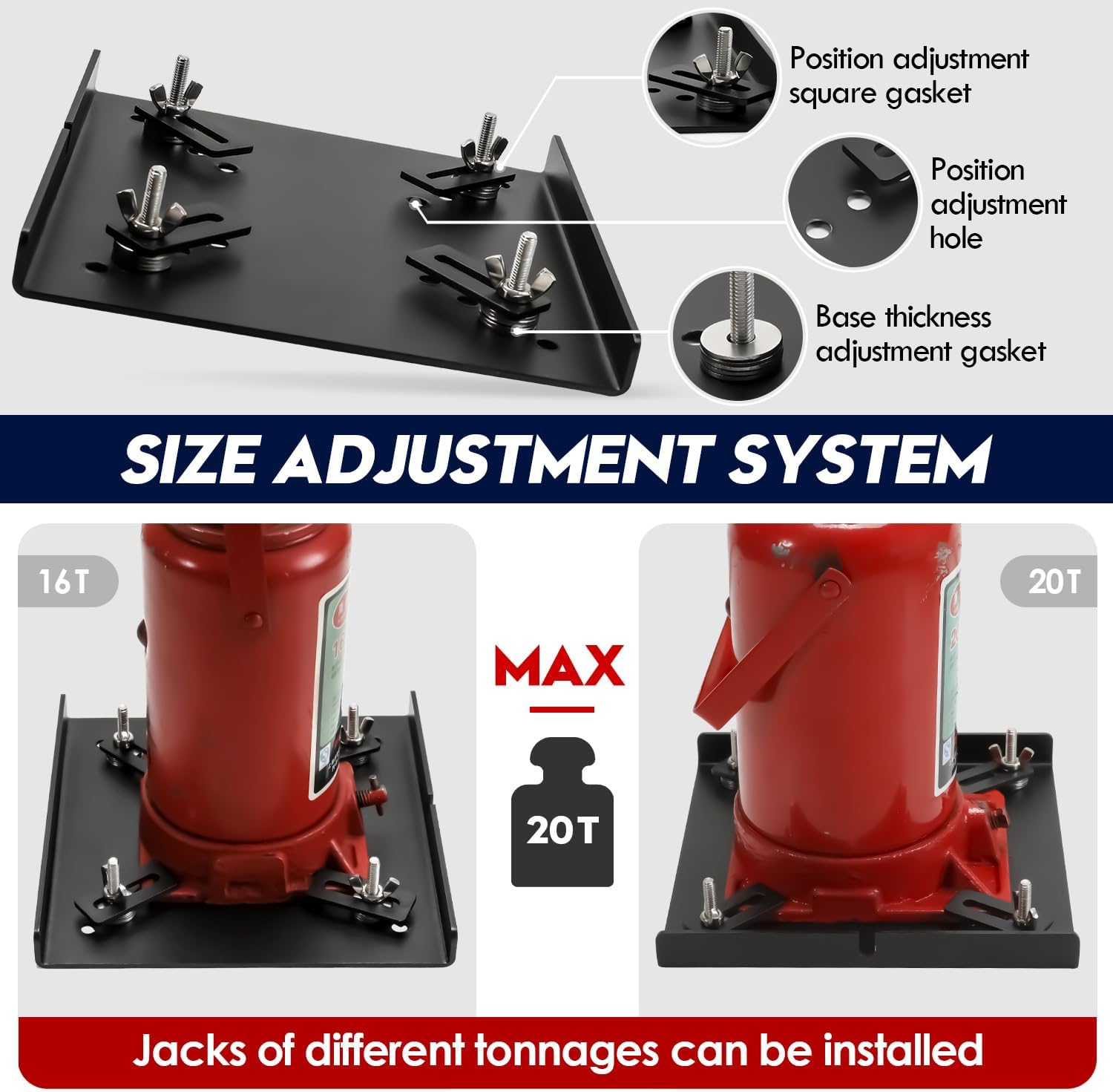 Bottle Jack Base Plate, Universal Bottle Jack Stabilizer | Stabilizing Jack Landing Pad, Adjustable Size, Enlarged
