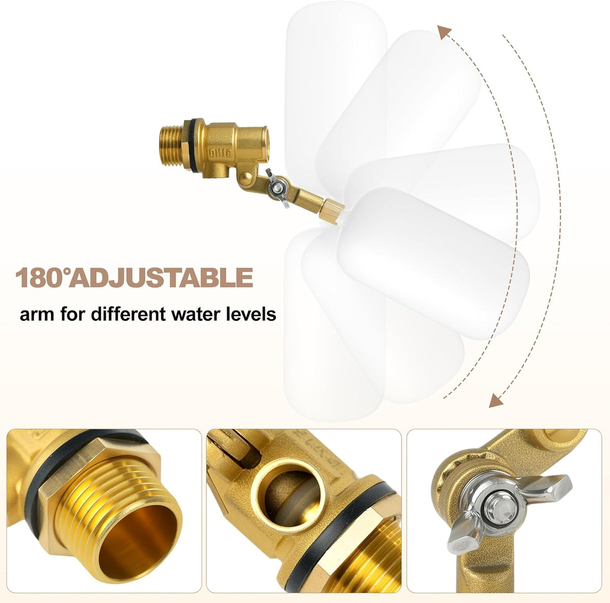 1/2 Inch Brass Water Float Valve - Pool Auto Fill Float Valve-Float Valve for Water Tank-Garden Hose Float Valve, Automatic Water Level Control for Pool, Pond, Fountain, Aquarium(2Pcs)