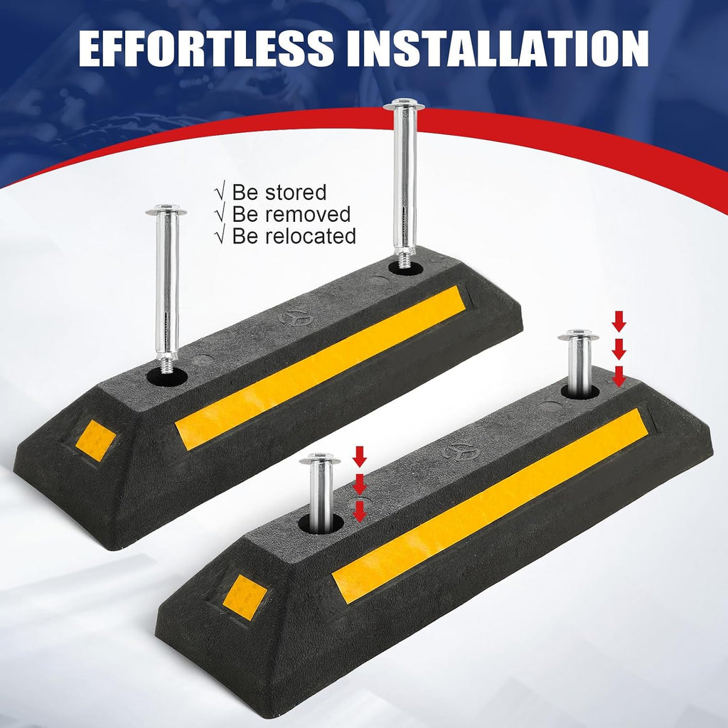 Rubber Parking Curb, Garage Floor Stops 2 Pack | Heavy Duty Wheel Stop Stoppers Vehicle Parking Guide Block with