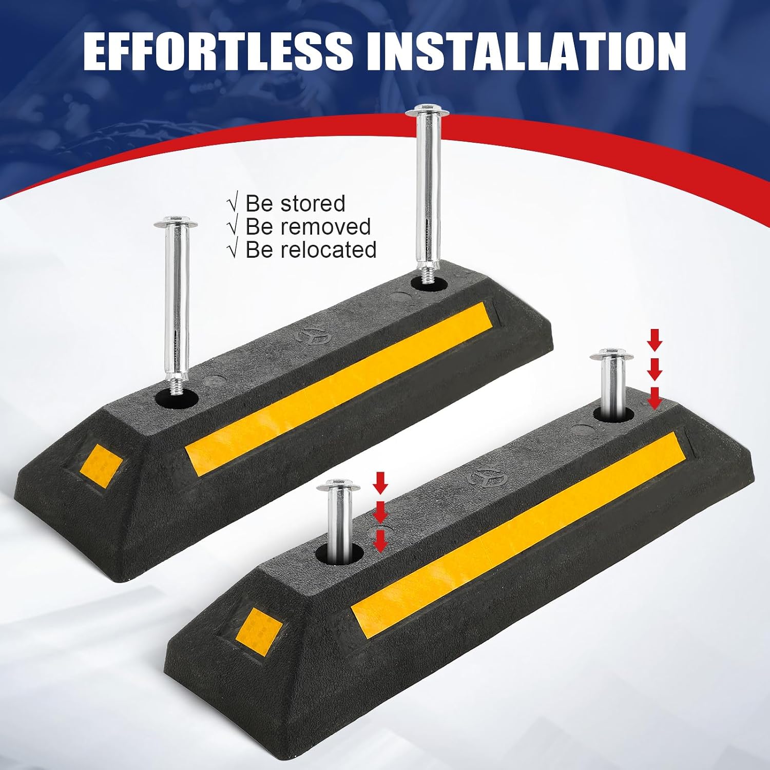 Rubber Parking Curb, Garage Floor Stops 2 Pack | Heavy Duty Wheel Stop Stoppers Vehicle Parking Guide Block with
