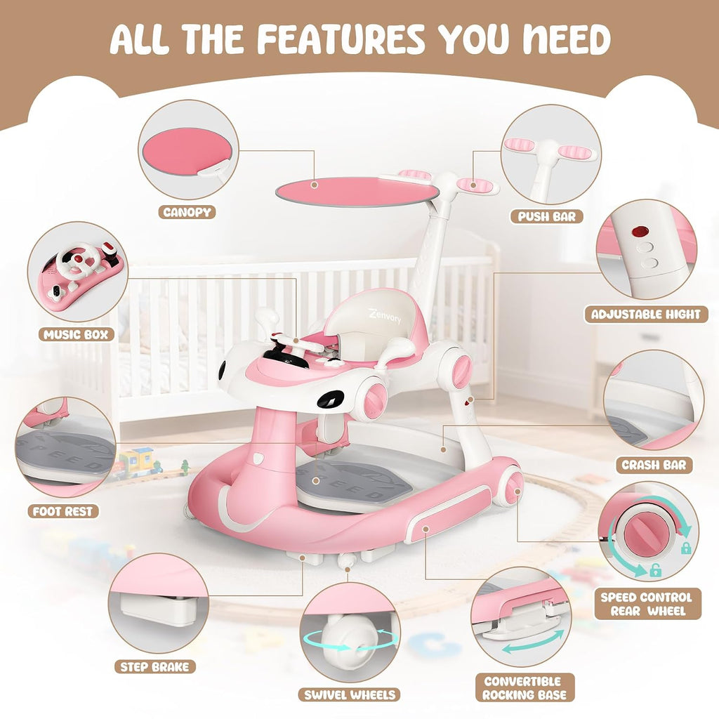 6-in-1 Foldable Baby Walker Activity Center Bouncer Rocker 6-18 Months