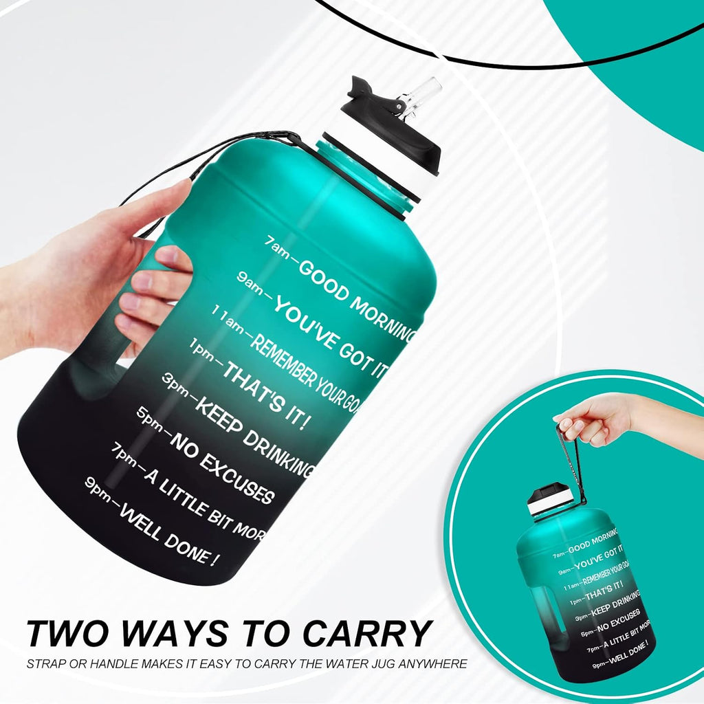 Motivational Gallon Water Bottle - with Straw & Time Marker BPA Free Large Reusable Sport Water Jug with Handle for