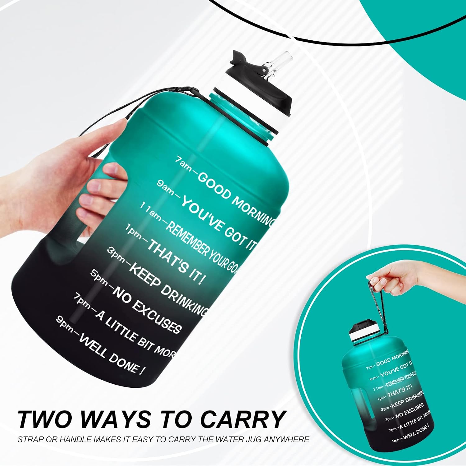 Motivational Gallon Water Bottle - with Straw & Time Marker BPA Free Large Reusable Sport Water Jug with Handle for