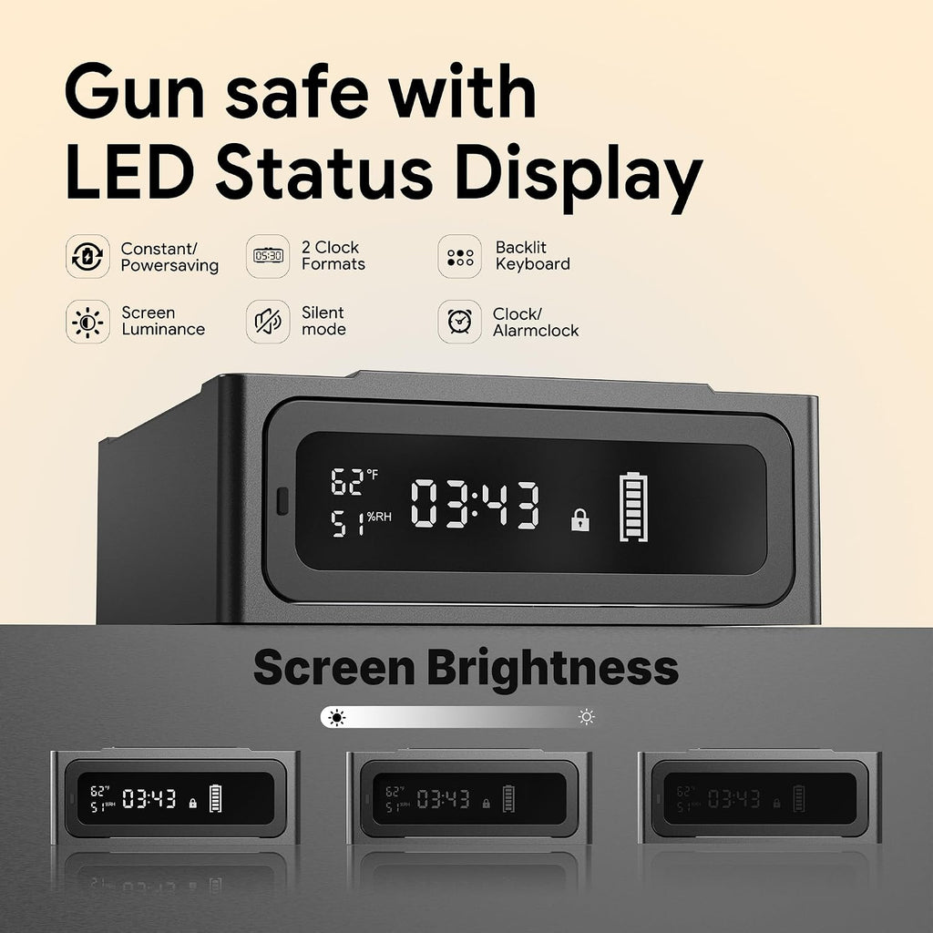 Bedside Gun Safe with Wireless Charging - Biometric Safe with Fast Fingerprint, Backup Key & USB-C Emergency Unlock