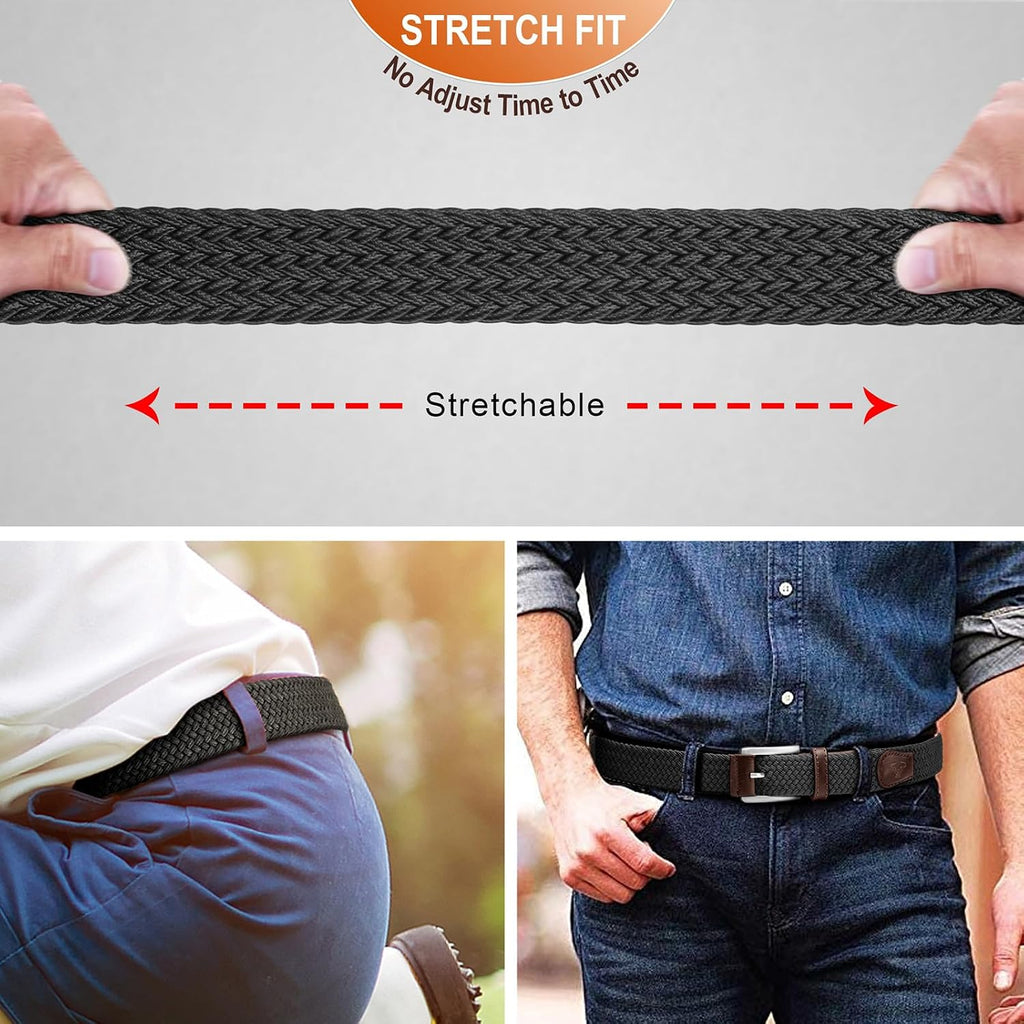 BULLIANT Woven Braided Stretch Web Belt 2Pack for Men 1 3/8"-Gift Boxed