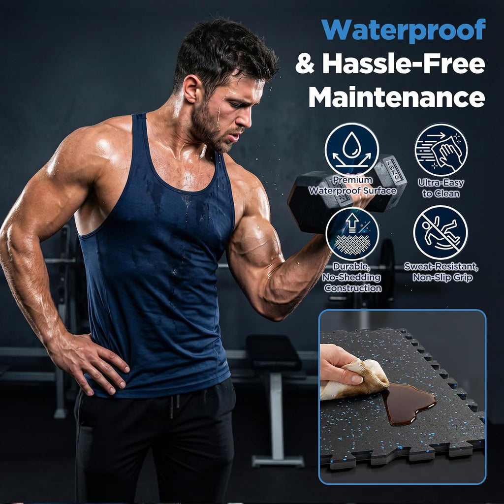 96 Sq Ft Rubber Top Gym Flooring for Home Gym, 24 Tiles High Density EVA Foam Exercise Equipment Mats, 0.4"